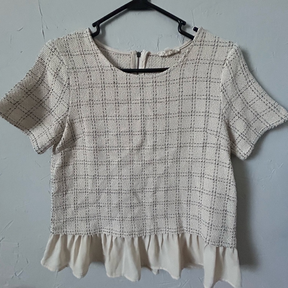 Elegant Cream Checkered Women's Top